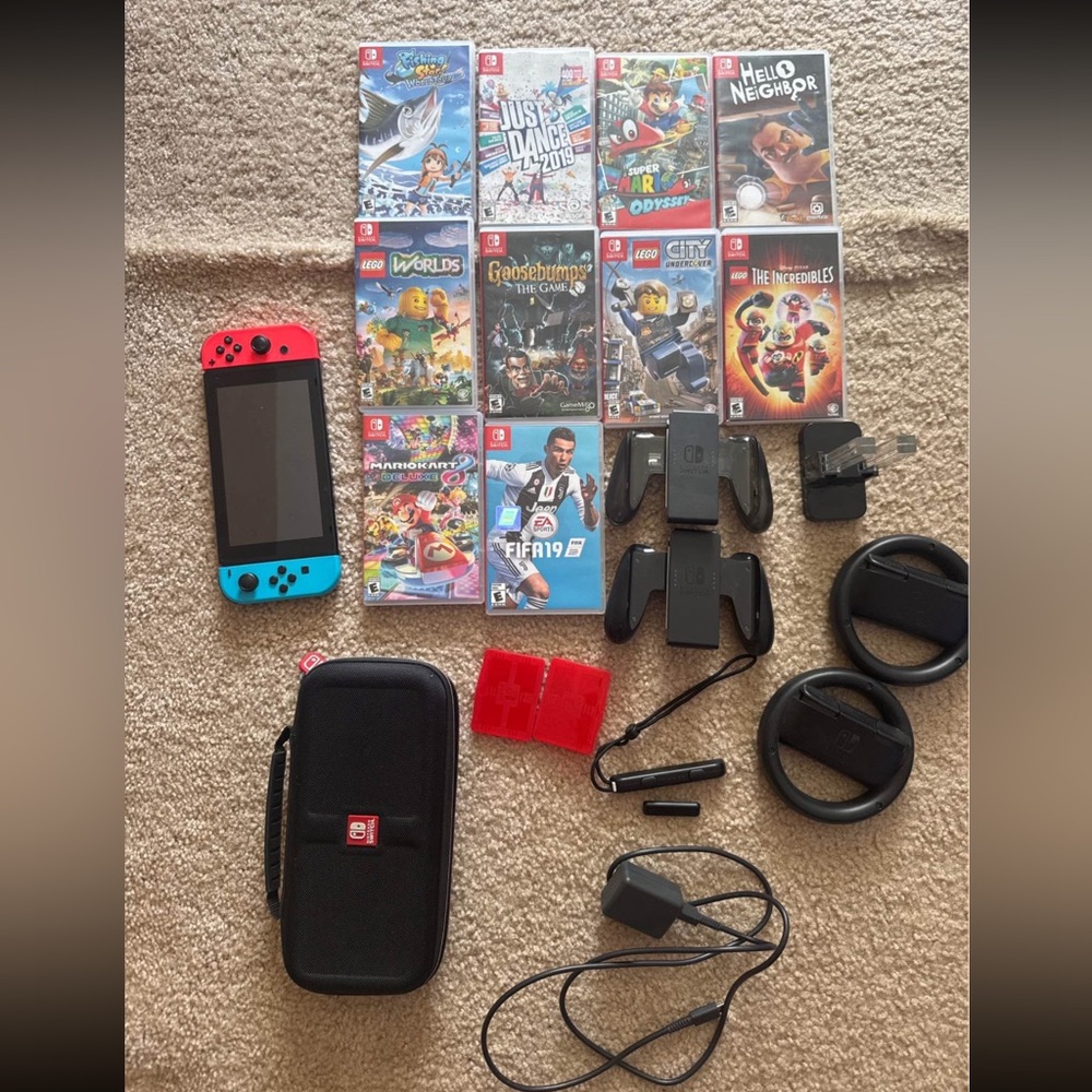 Nintendo Switch Console with Red and Blue Controllers